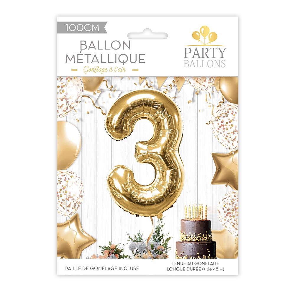 Ballon metallique 3 dore