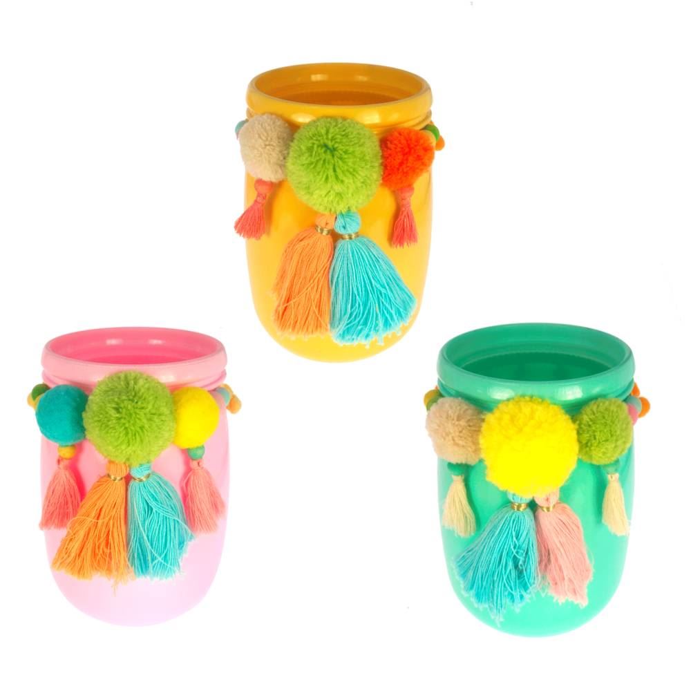 Vase bocal a/ pompons 3mods /6pcs