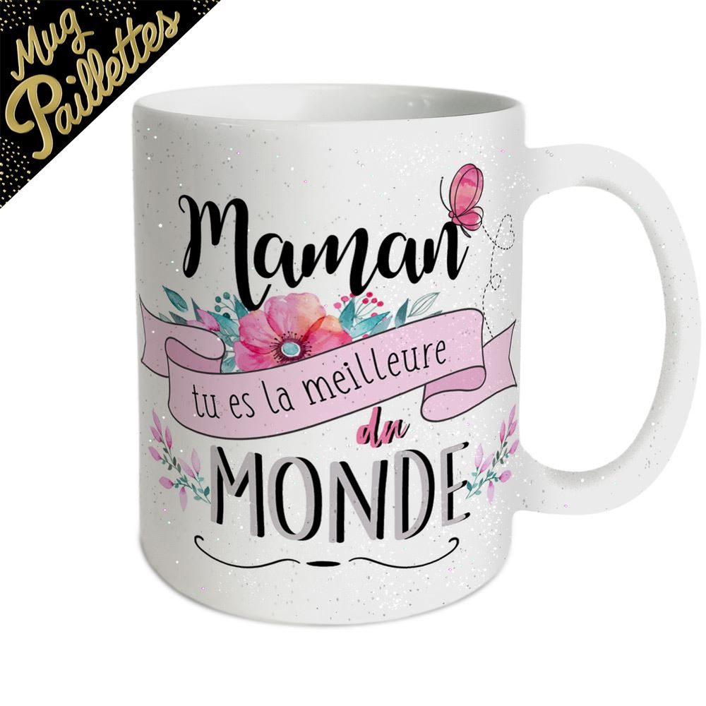 Mug a paillettes "maman meilleure du monde"