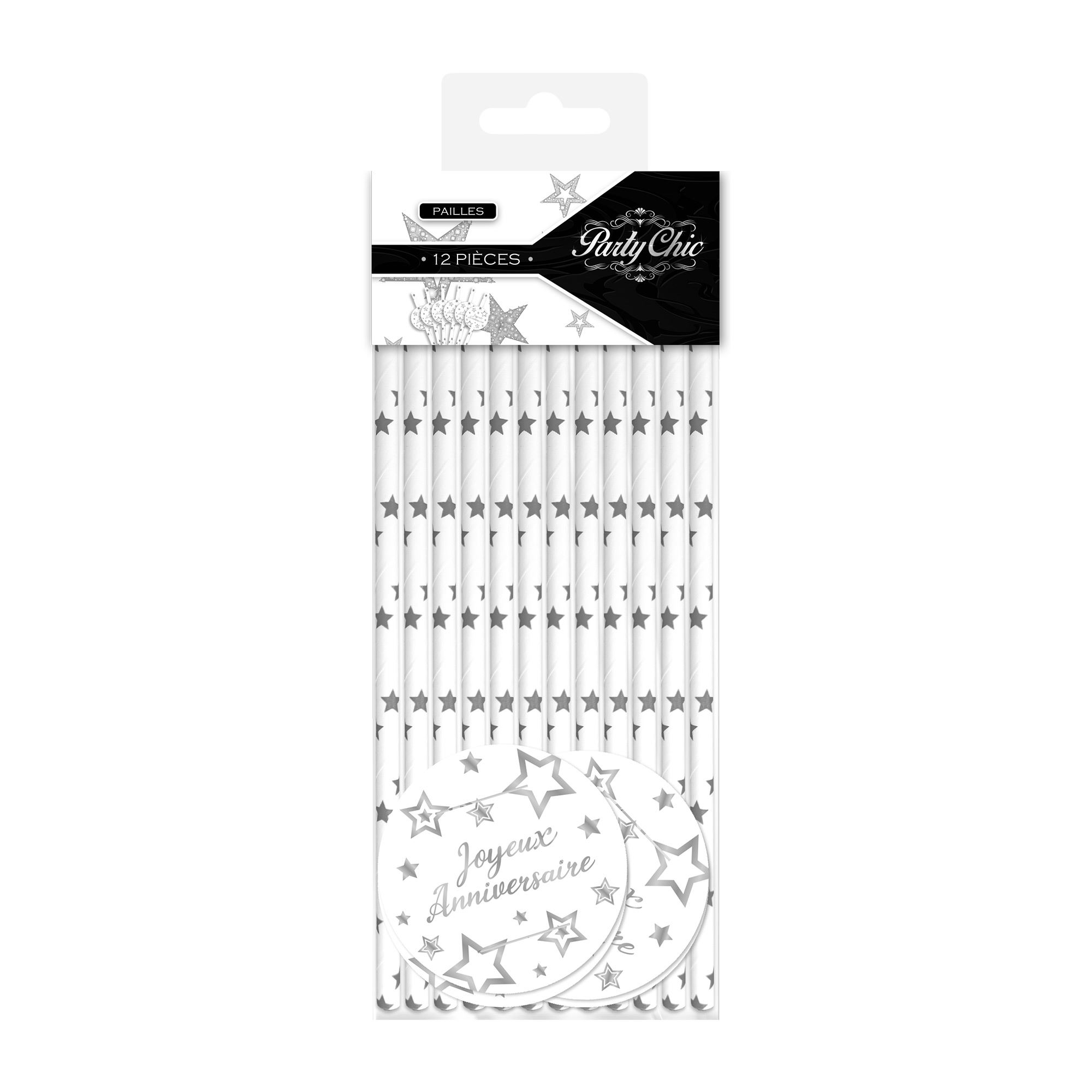 Pack 12 pailles party chic argent