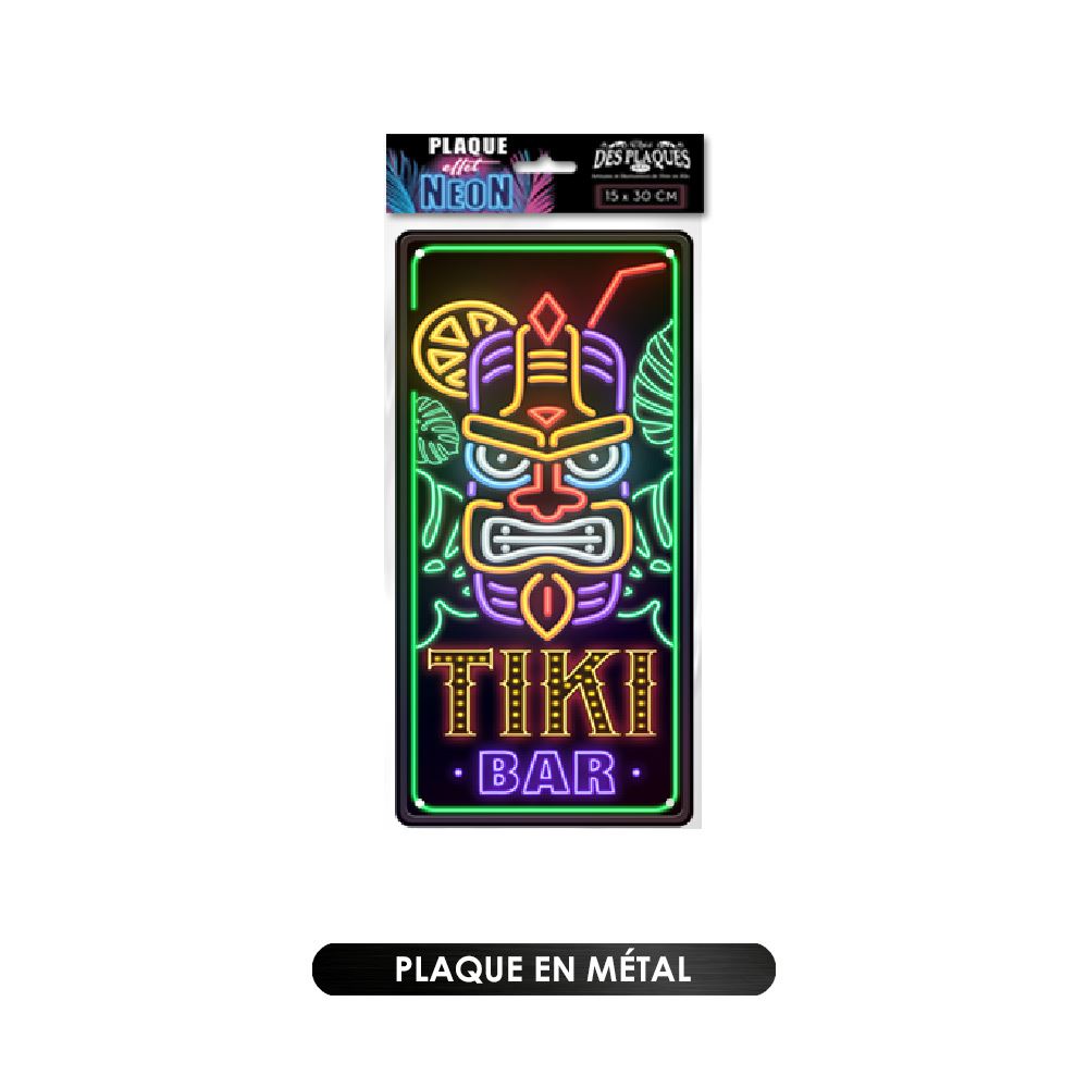 Plaque metal effet neon tiki