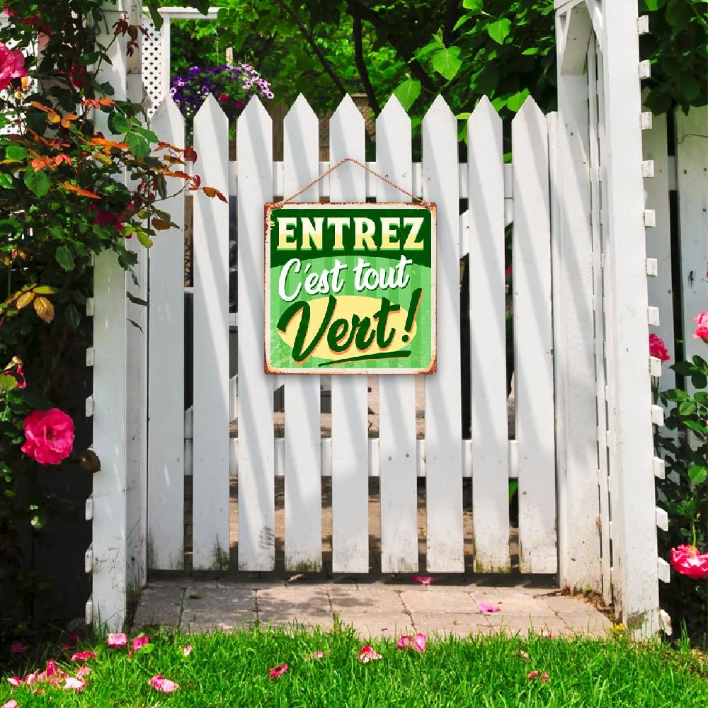 Plaque metal jardin  "tout vert"