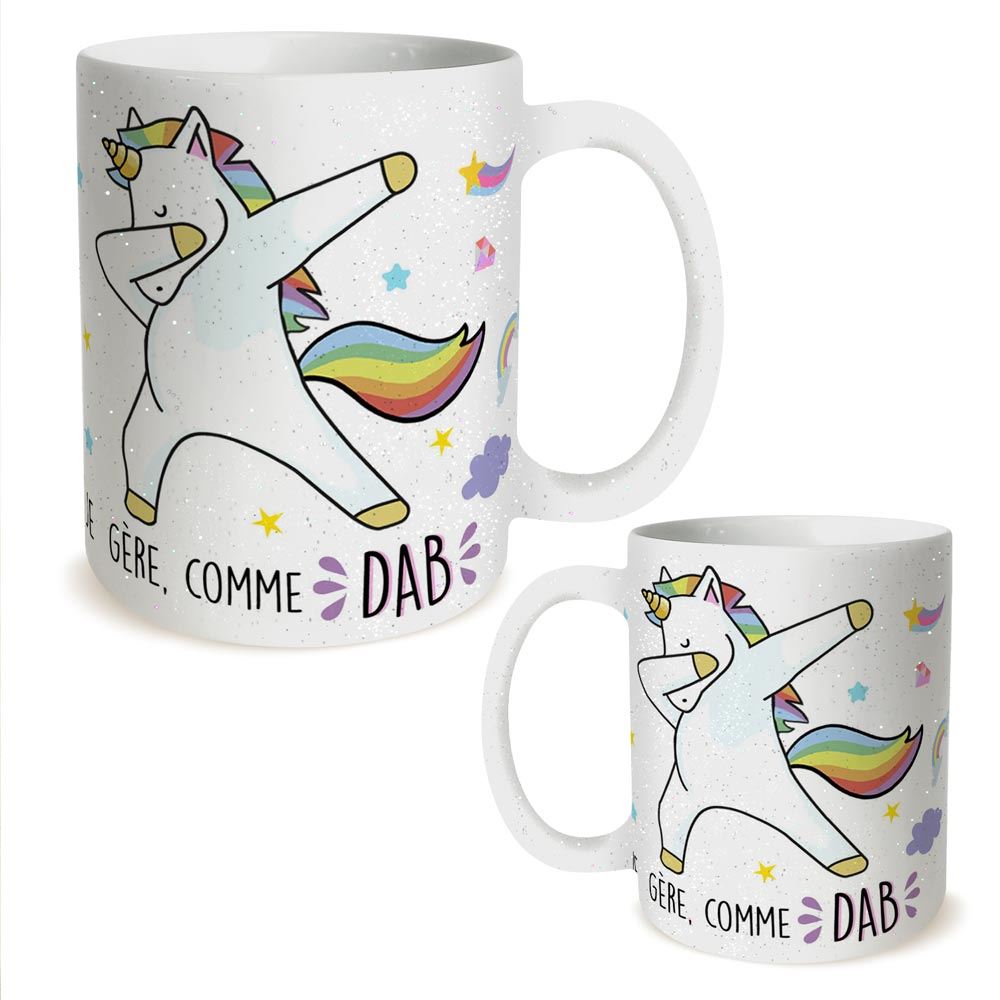 Mug licorne a paillettes "je gere comme dab"