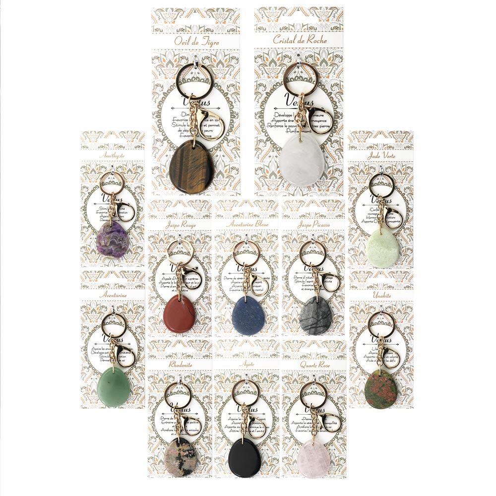 Porte cle pierre bien etre 12mods /48pcs