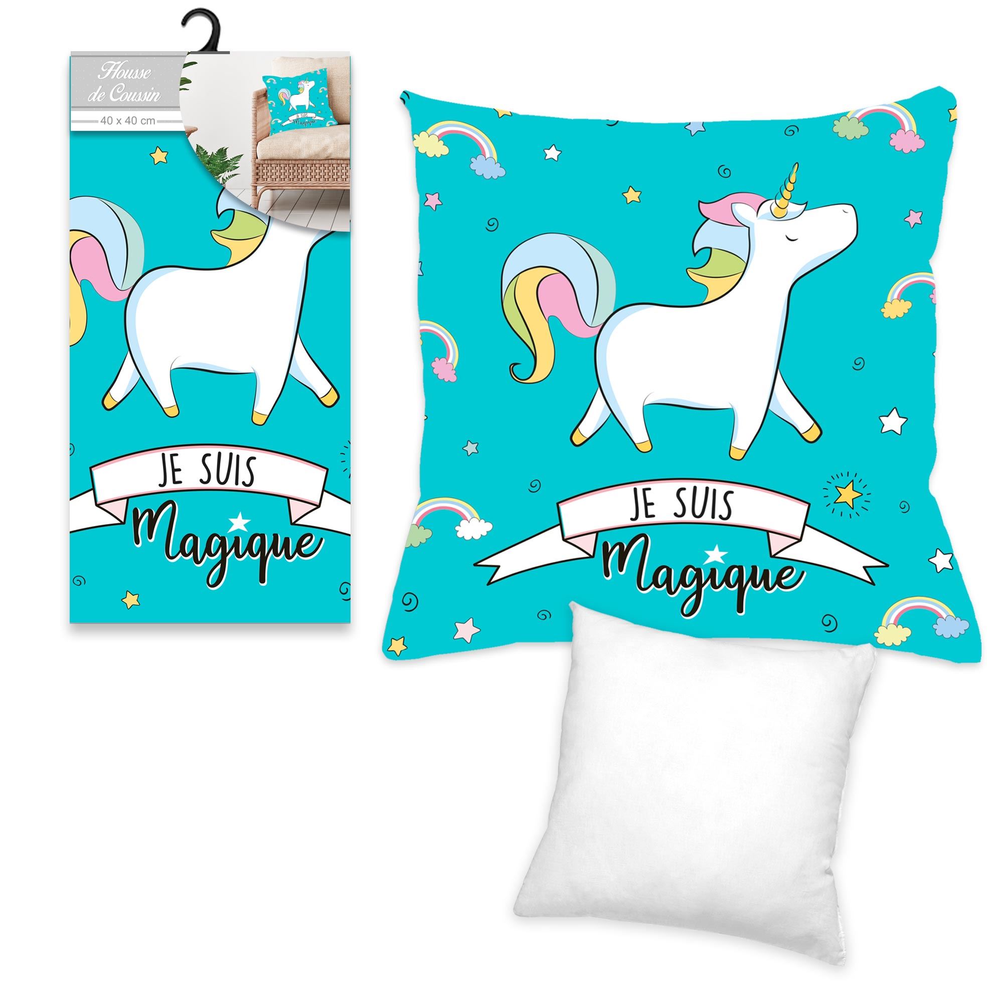 Housse coussin licorne "magique"