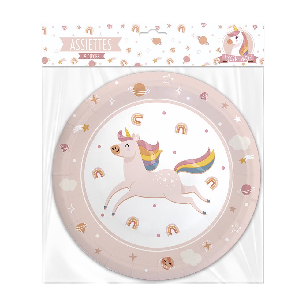 Pack 6 assiette licorne/