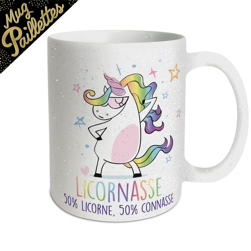 Mug licorne a paillettes "licornasse"