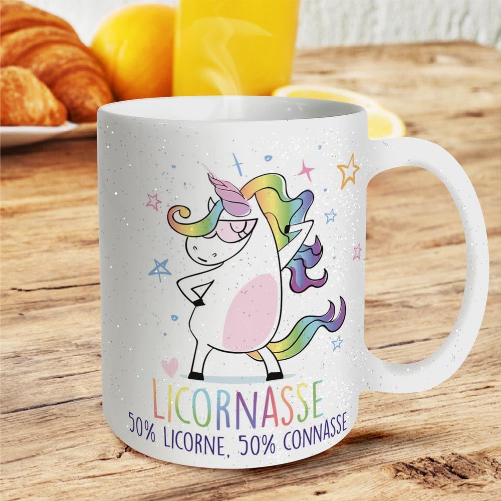 Mug licorne a paillettes "licornasse"