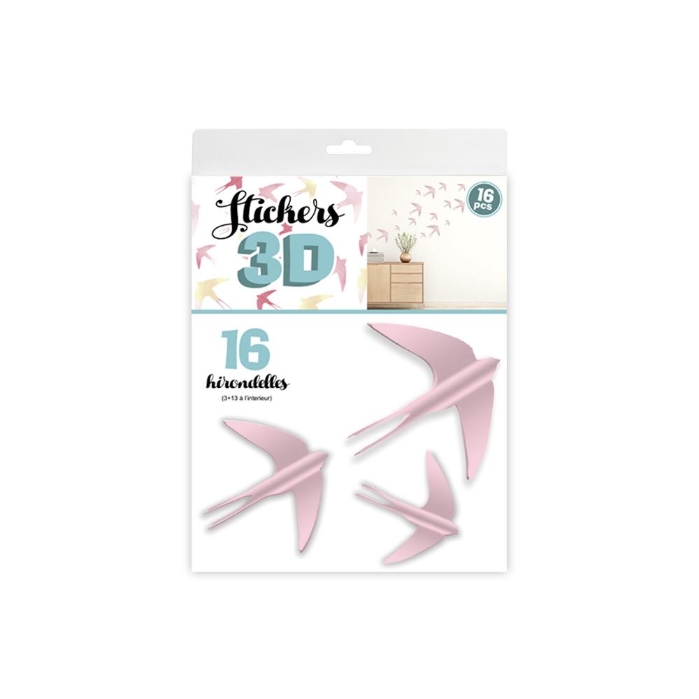 Stickers 3d hirondelles rose