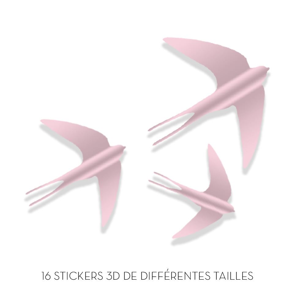 Stickers 3d hirondelles rose