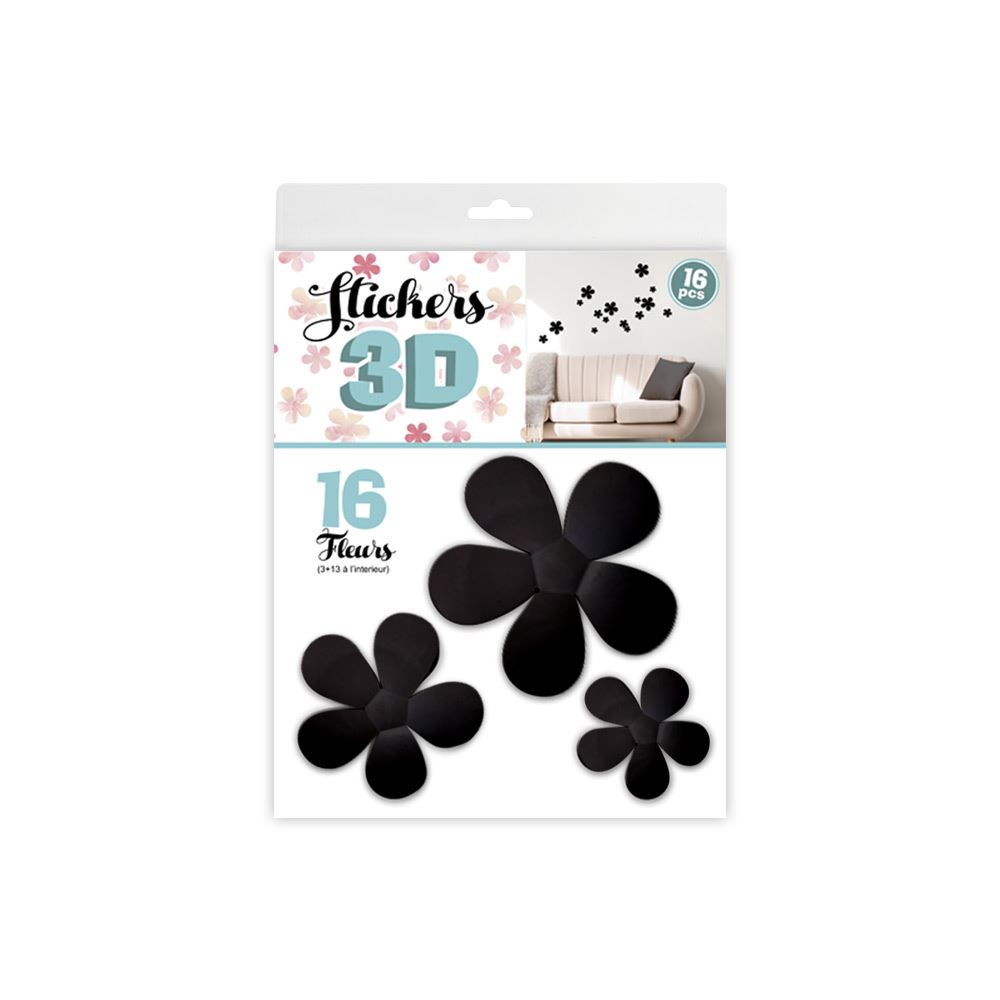 Stickers 3d fleurs noir