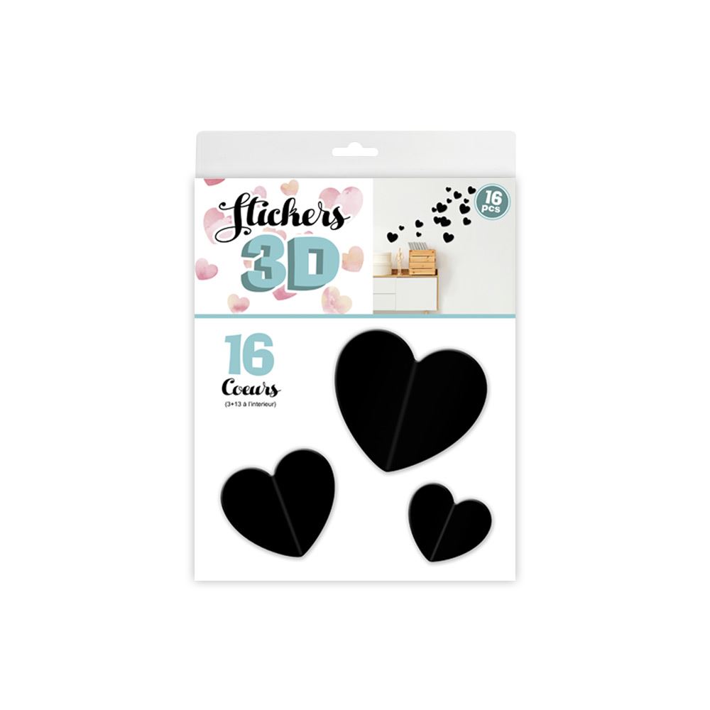 Stickers 3d coeurs noir