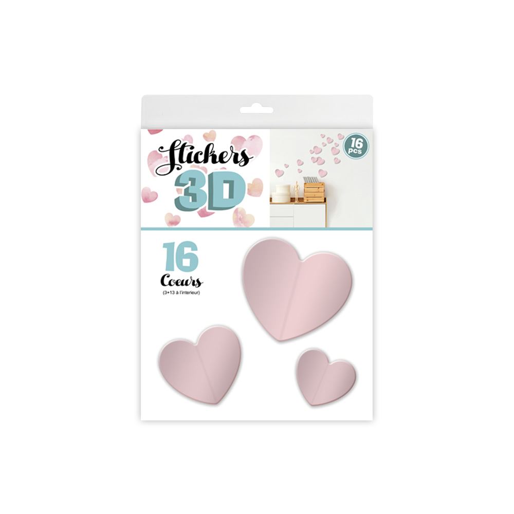 Stickers 3d coeurs rose
