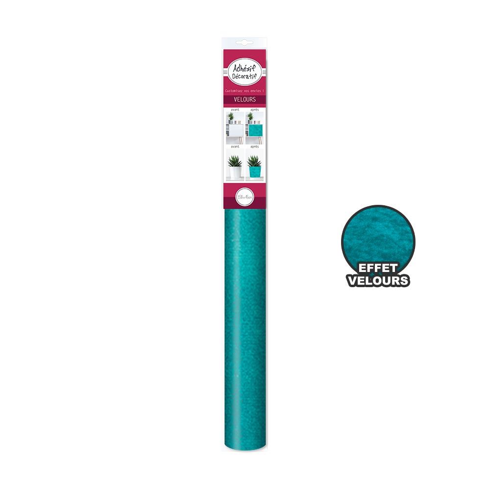 Adhesif decoratif velour turquoise