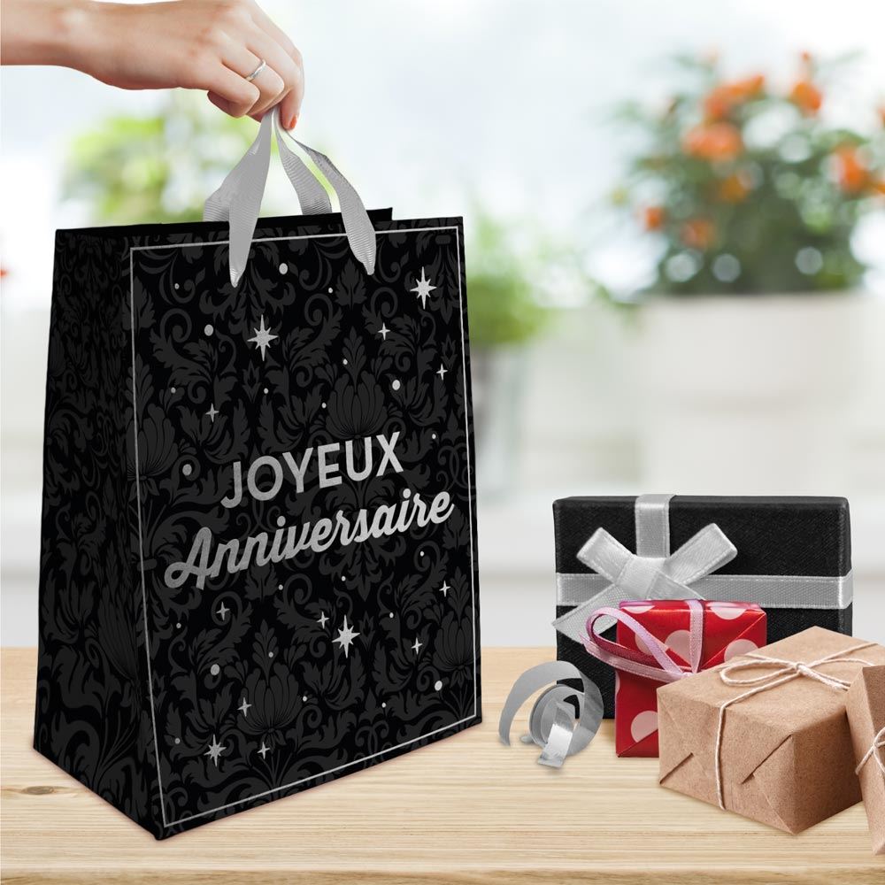 Pochette joyeux anniversaire argent gm