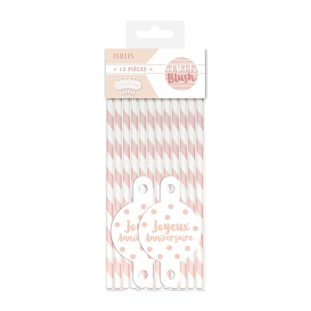 Pack 12 pailles anniv blush
