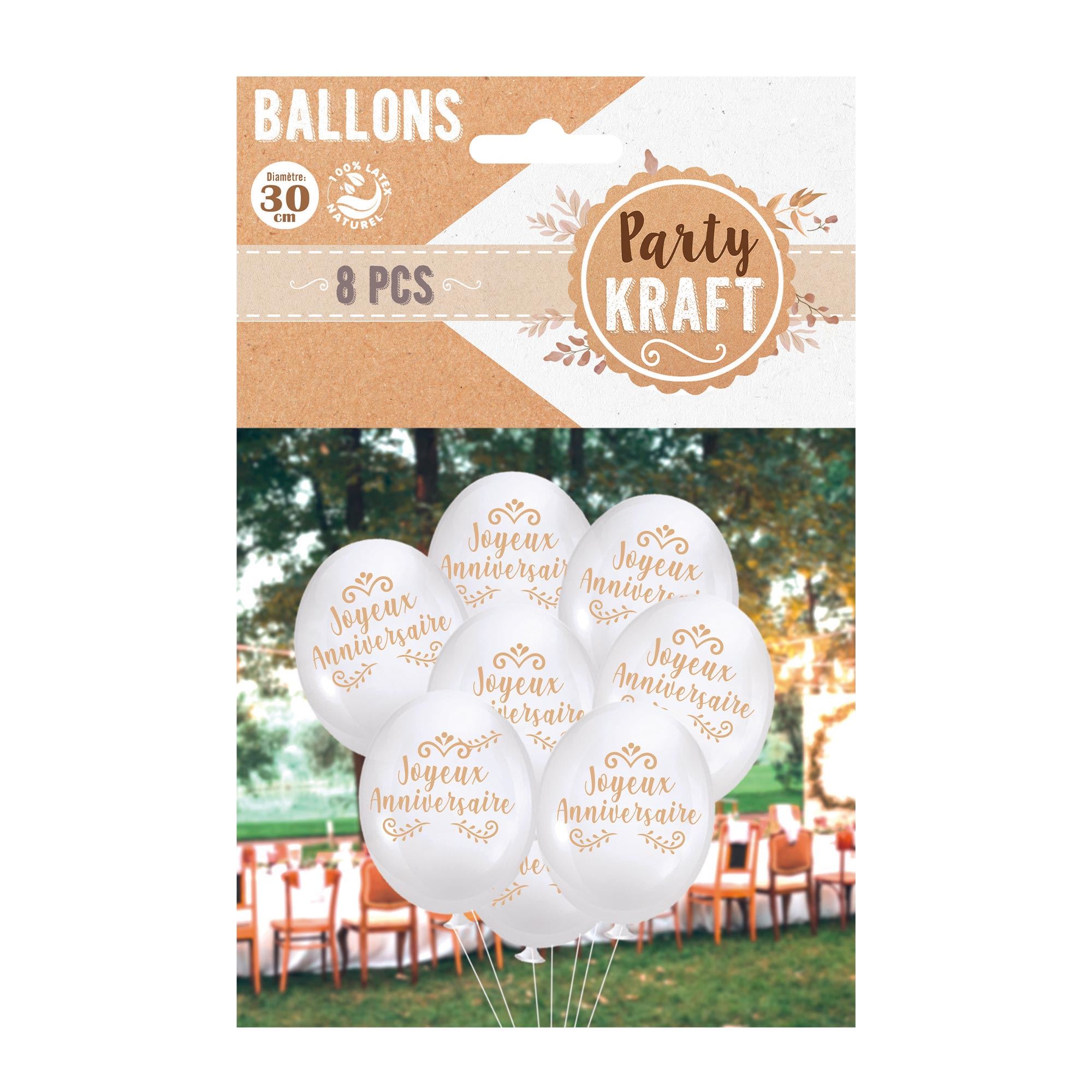 Sachet 8 ballons anniv kraft