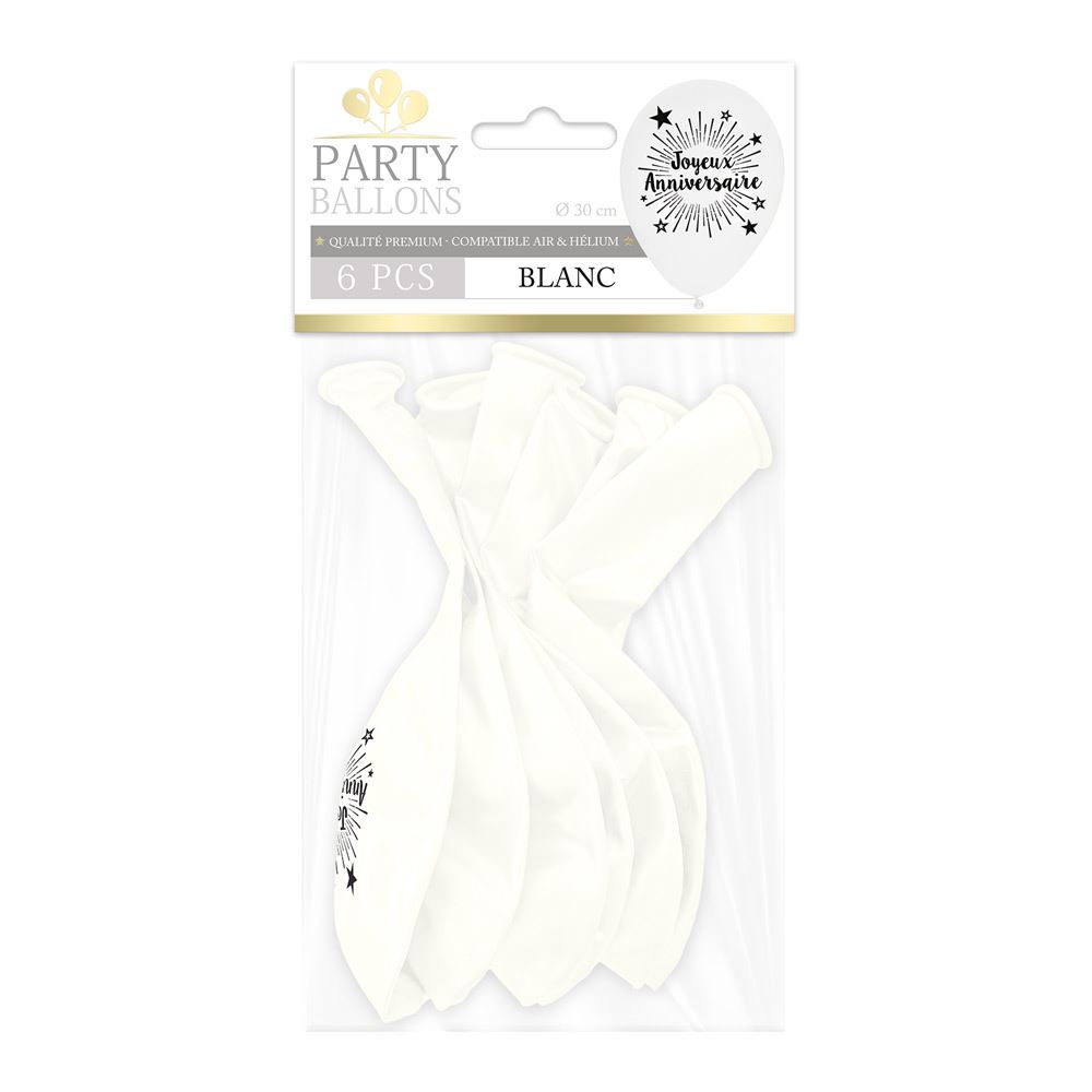 Pack 6 ballons anniv blanc
