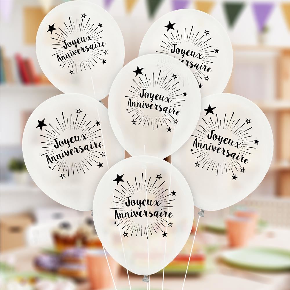 Pack 6 ballons anniv blanc