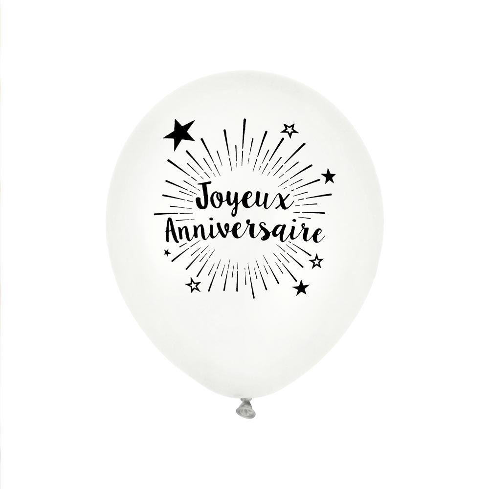 Pack 6 ballons anniv blanc