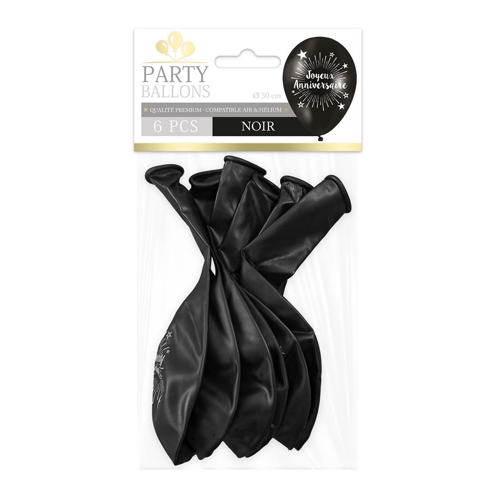 Pack 6 ballons anniv noir