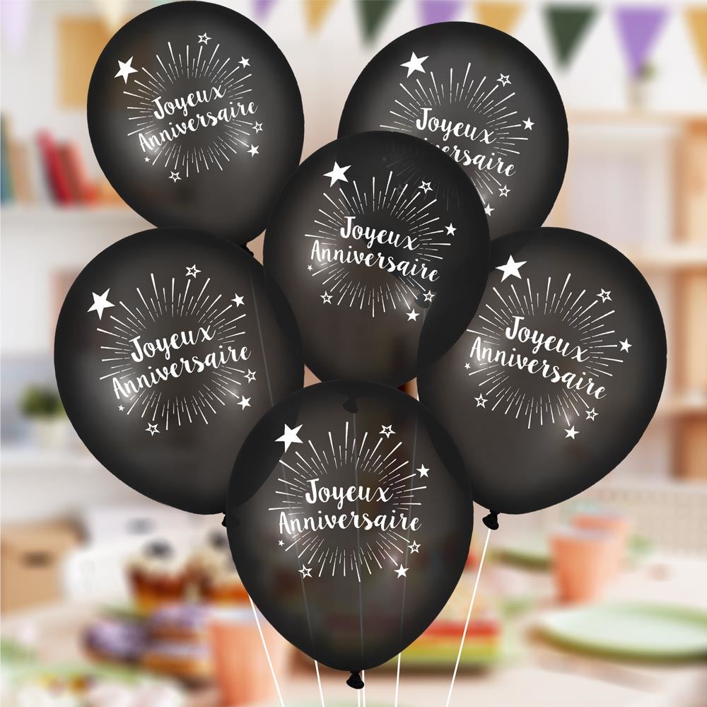 Pack 6 ballons anniv noir