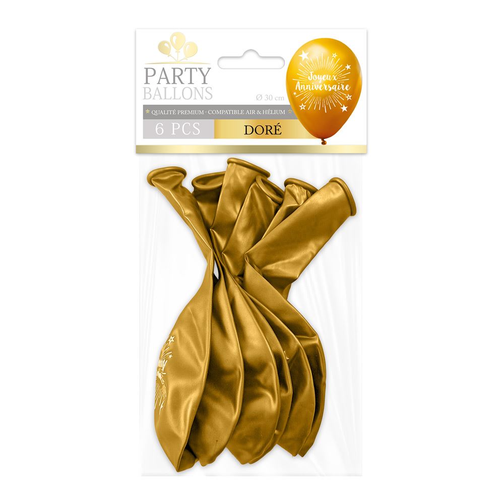 Pack 6 ballons anniv dore