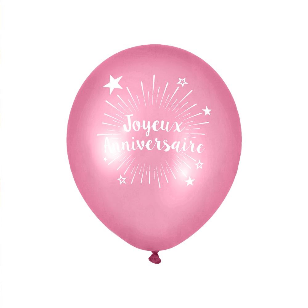 Pack 6 ballons anniv rose bonbon