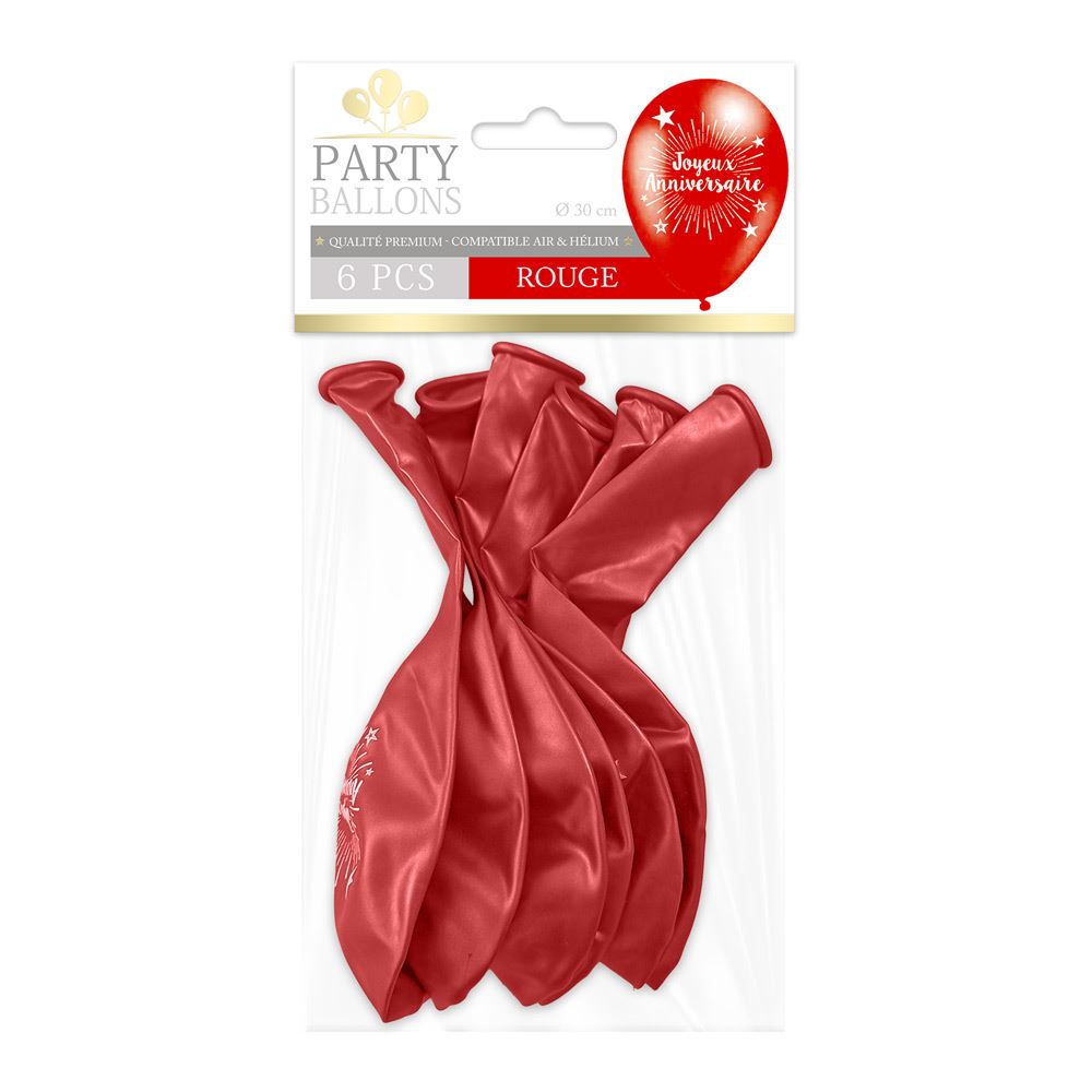 Pack 6 ballons anniv rouge