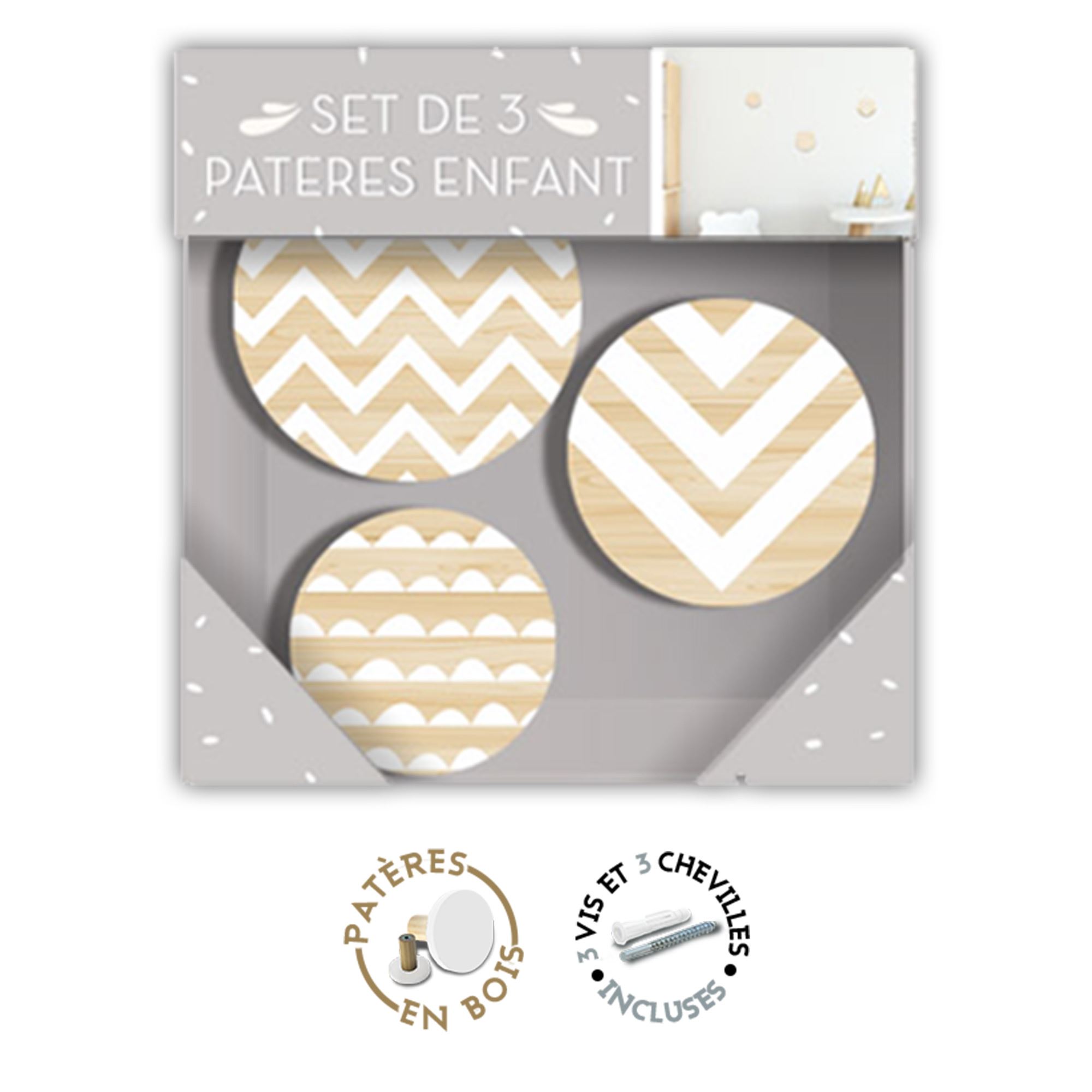 Pack 3 pateres ronds roses