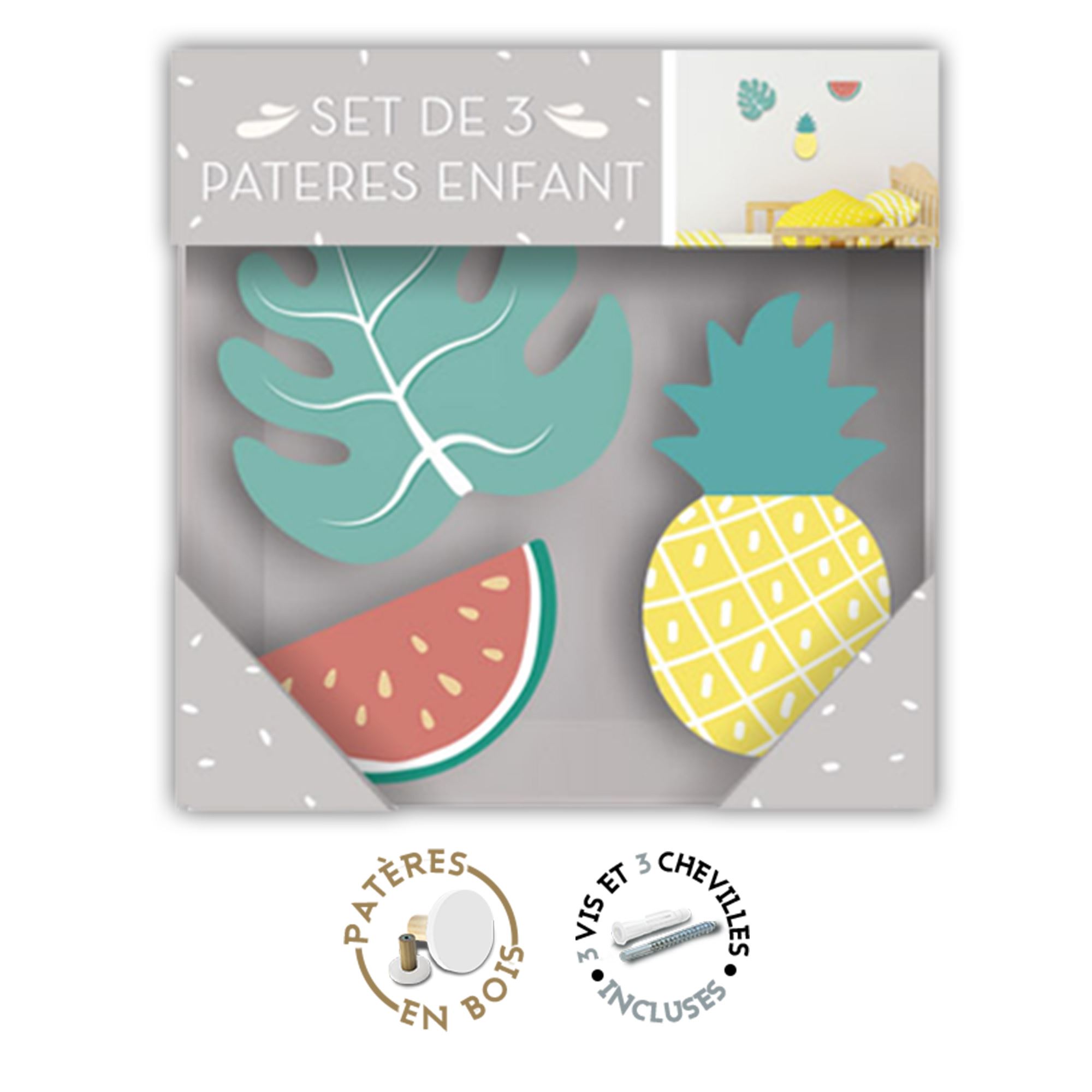 Pack 3 pateres ananas/pasteque