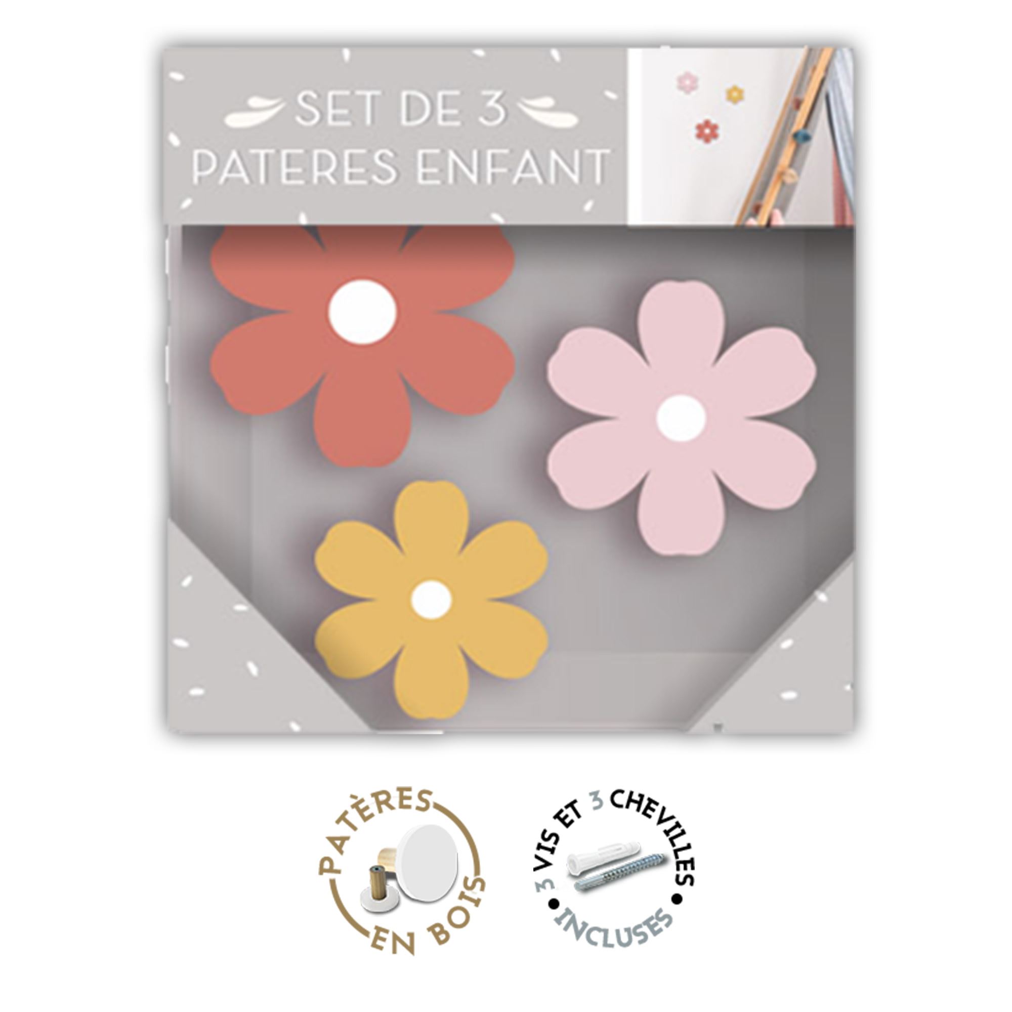 Pack 3 pateres fleurs