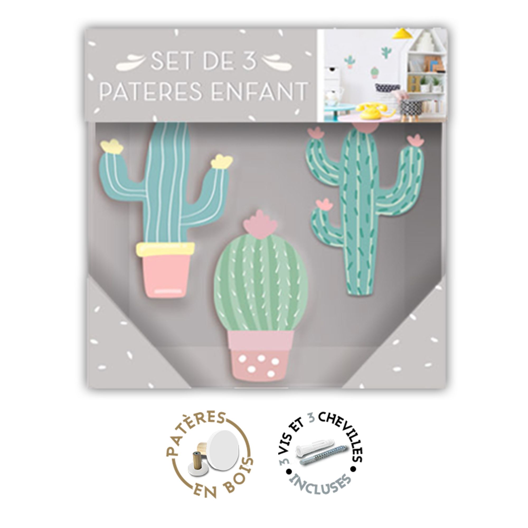 Pack 3 pateres cactus
