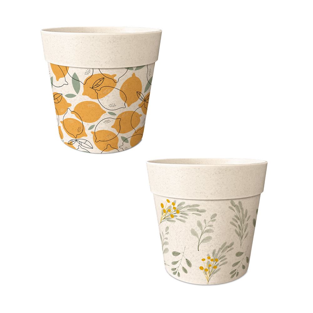 Pot/cache pot bambou 7.2x6.1 citrons/ branches 2mod