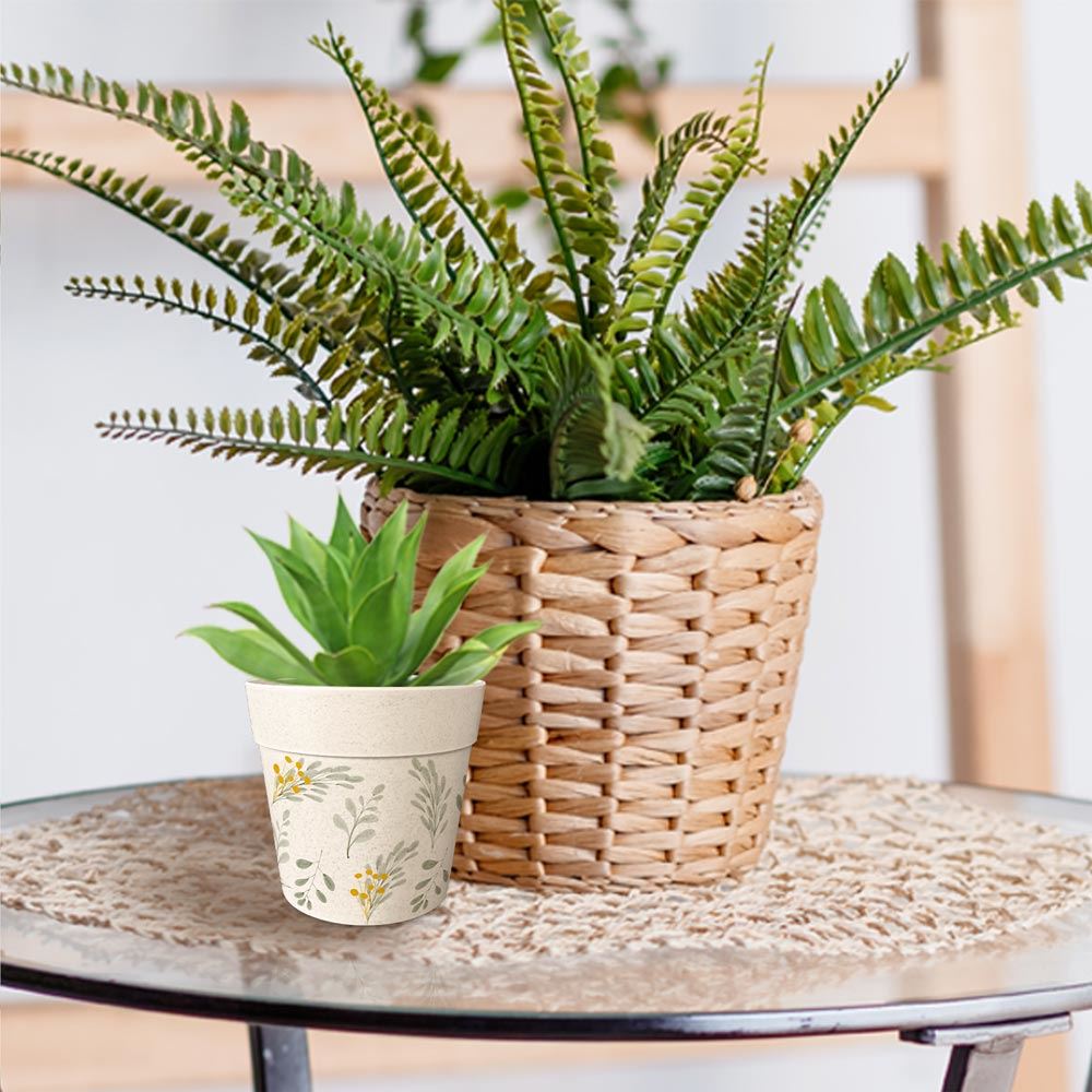 Pot/cache pot bambou 9.5x8.42 citrons/ branches 2mod
