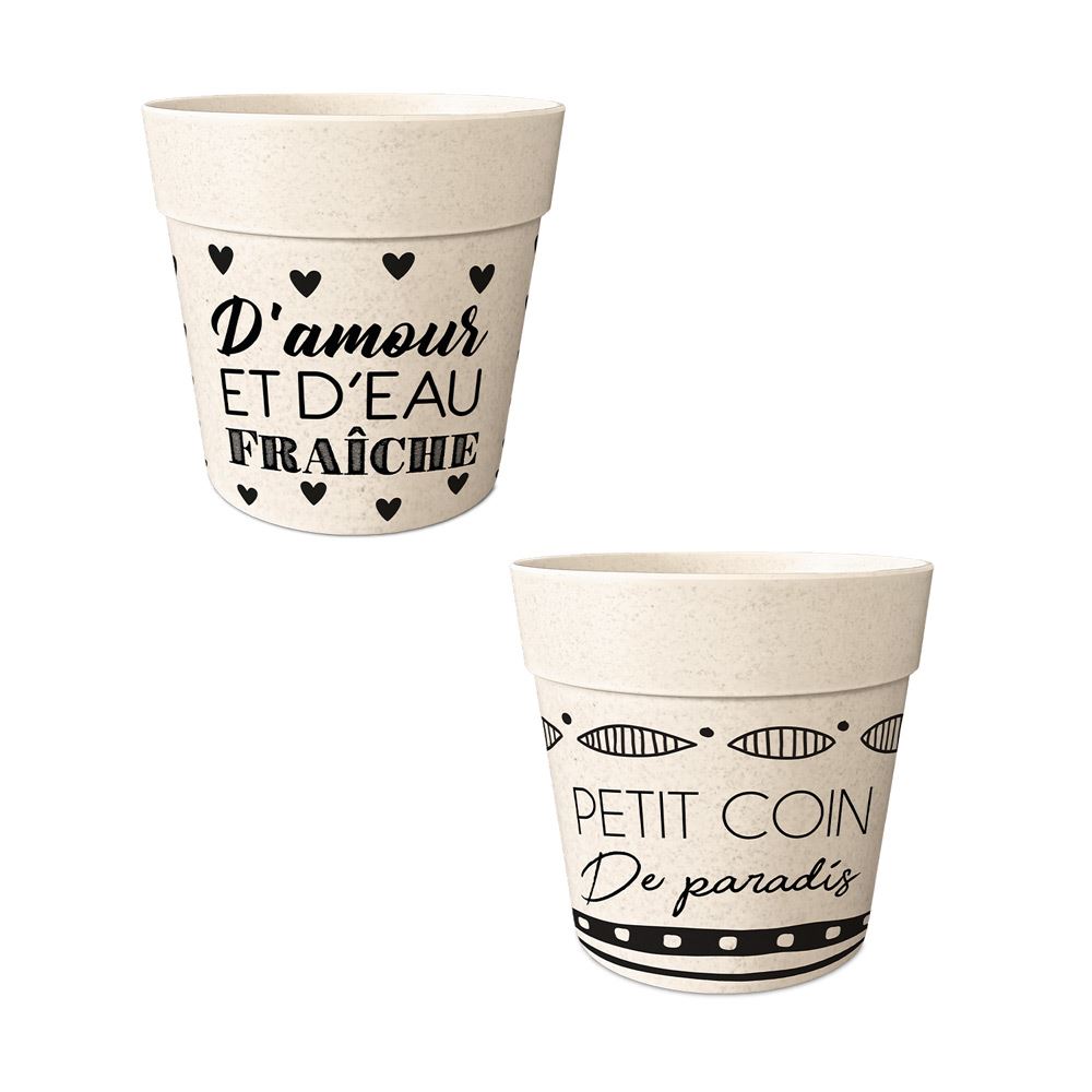 Pot/cache pot bambou 9.5x8.42 texte 2mods /18pcs