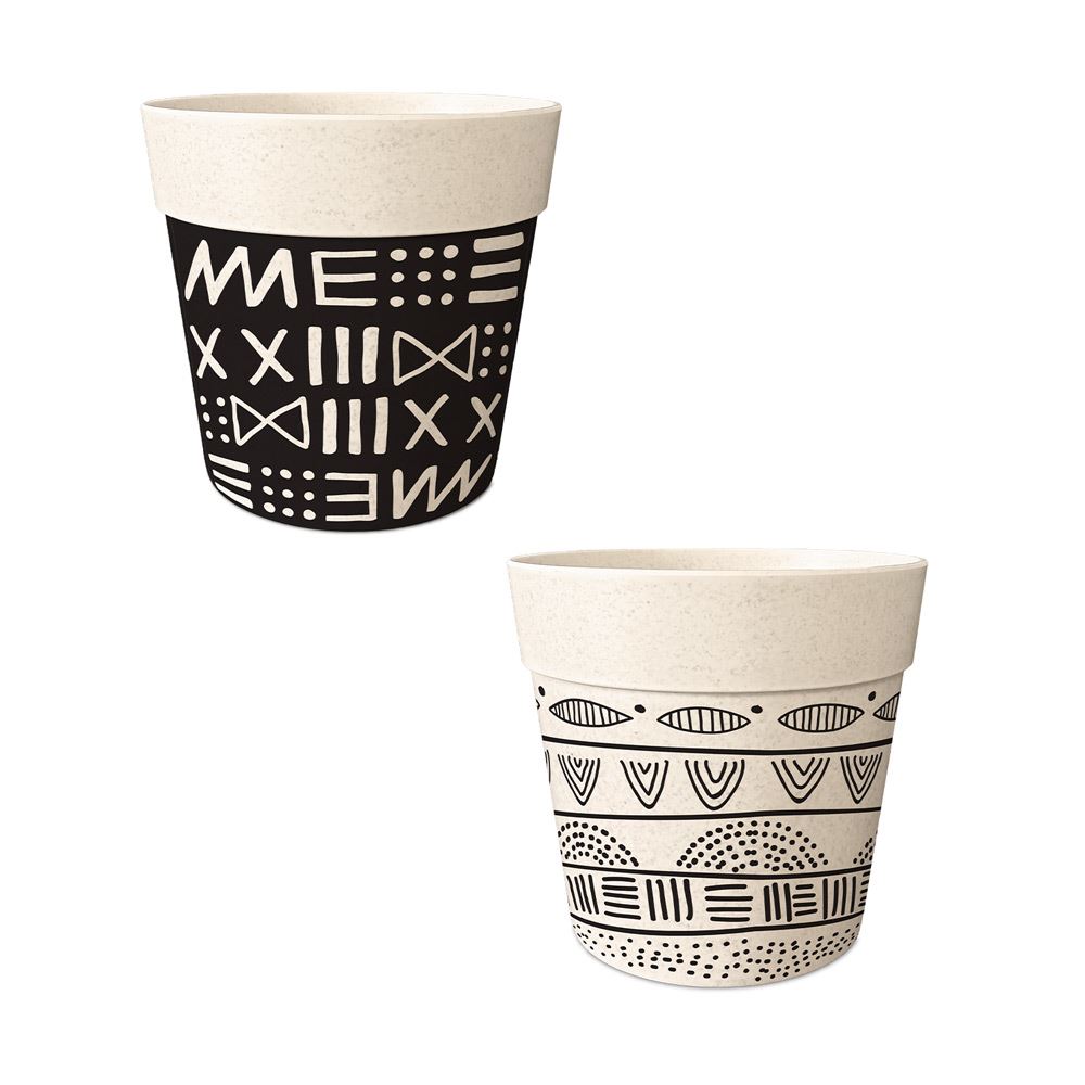 Pot/cache pot bambou 13.8x12 noir/blanc 2mods /12pcs