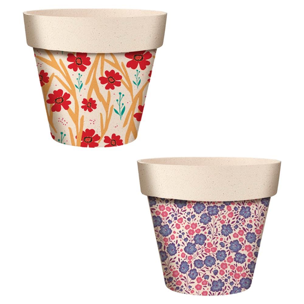 Pot/cache pot bambou 17.2x15.3 fleurs 2mods /6pcs