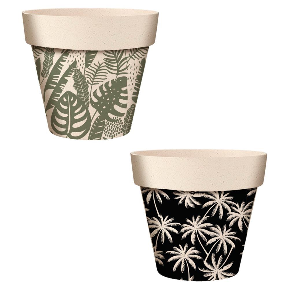 Pot/cache pot bambou 17.2x15.3 palmier/feuilles 2mods /6pcs
