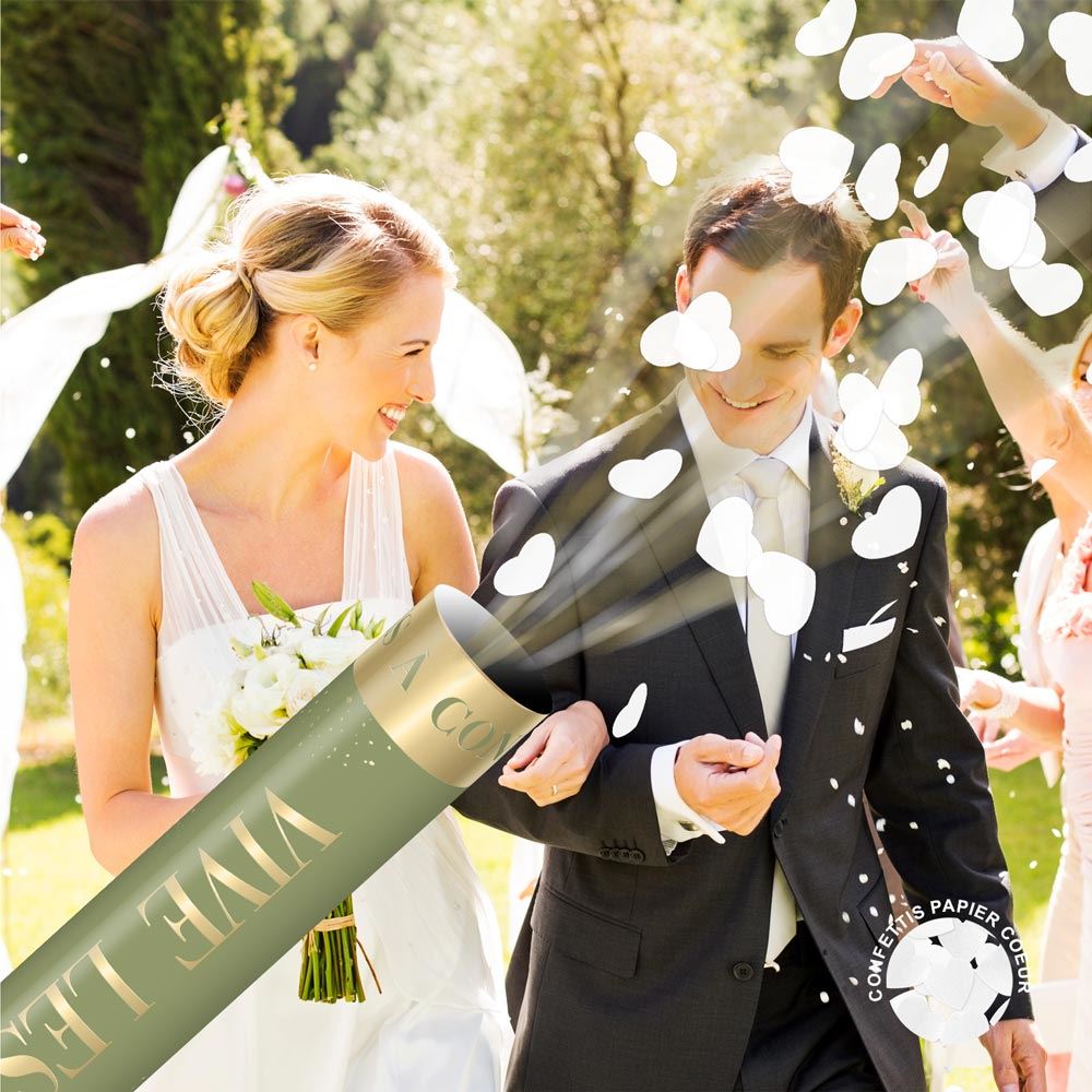 Display canon confettis cŒur blancs mariage

