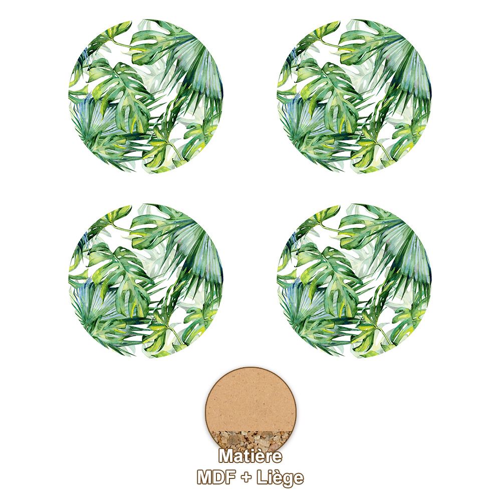 Pack 4 dessous verre feuilles