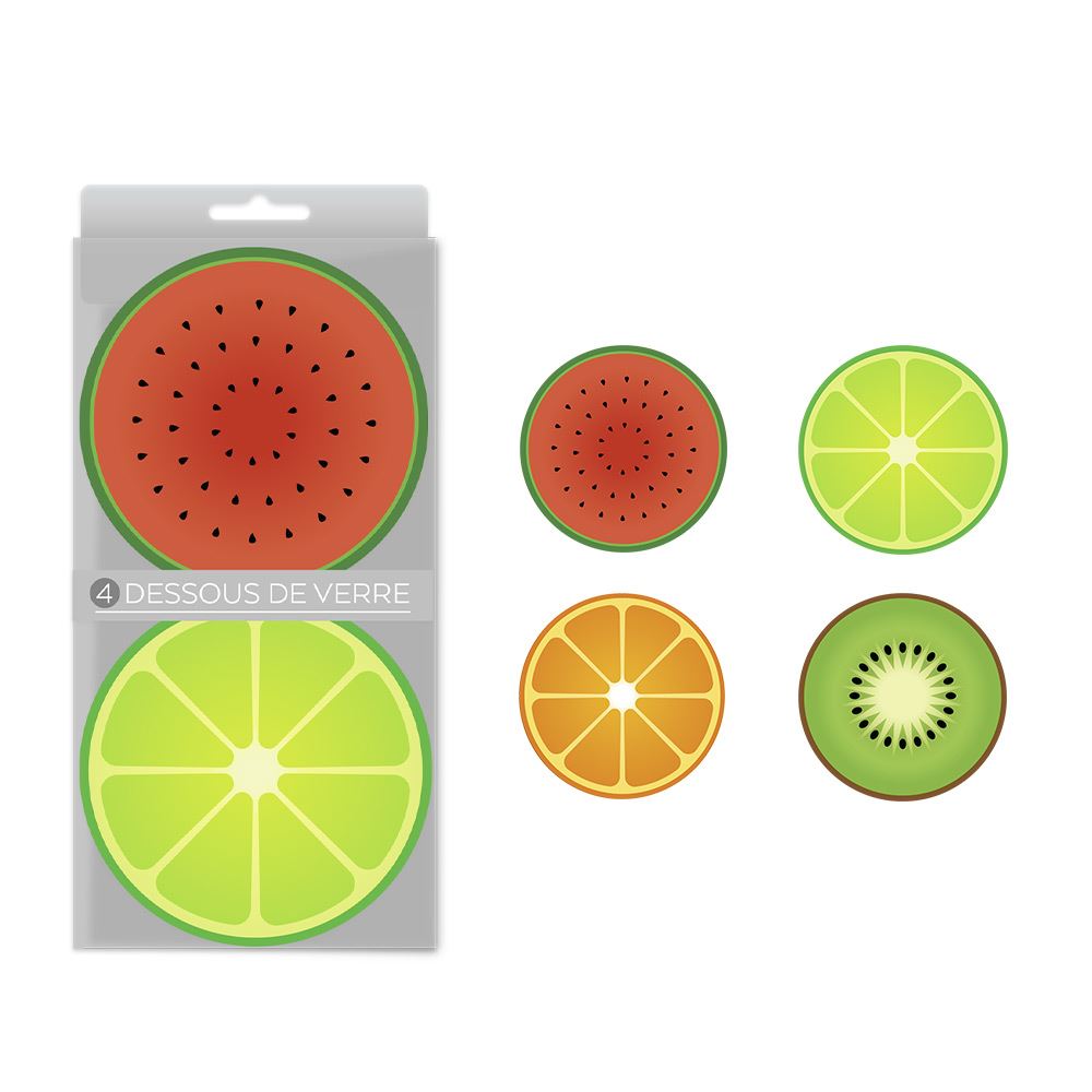 Pack 4 dessous verre fruit
