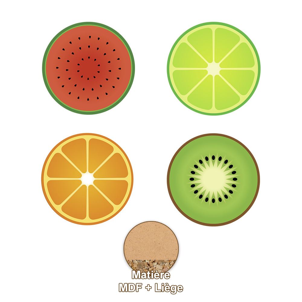 Pack 4 dessous verre fruit