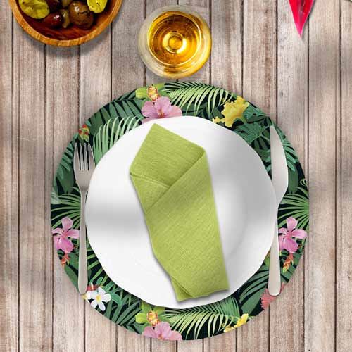 Set de table rond ibiscus+feuilles