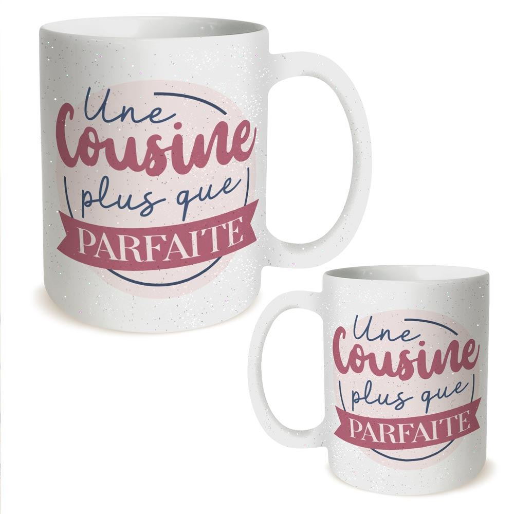 Mug a paillettes "une cousine...parfaite"