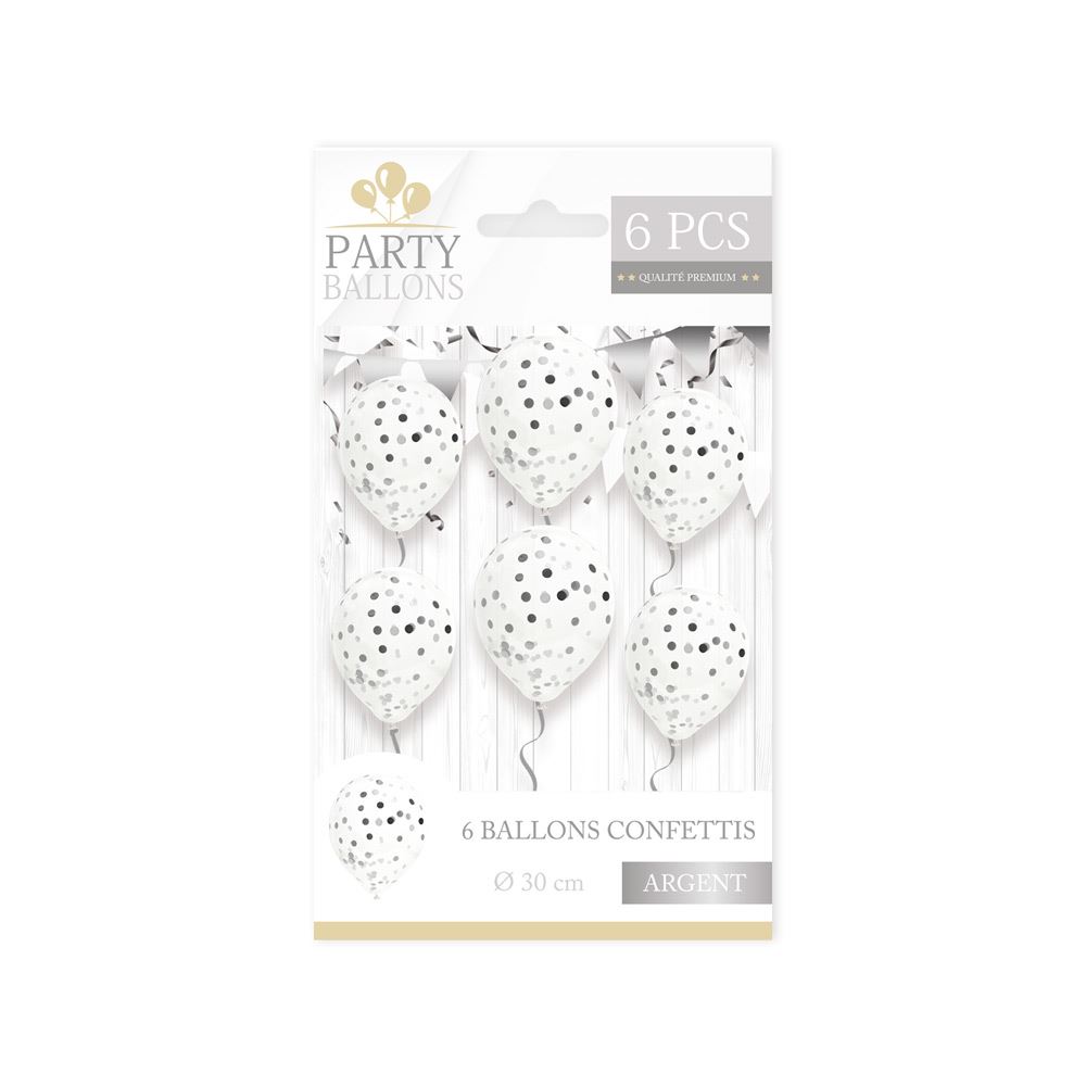 Sachet 6 ballons confettis argente