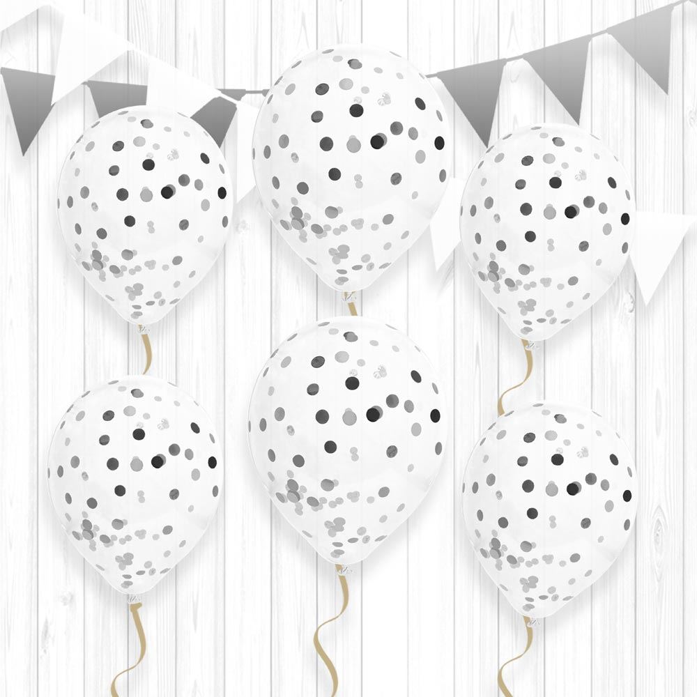 Sachet 6 ballons confettis argente