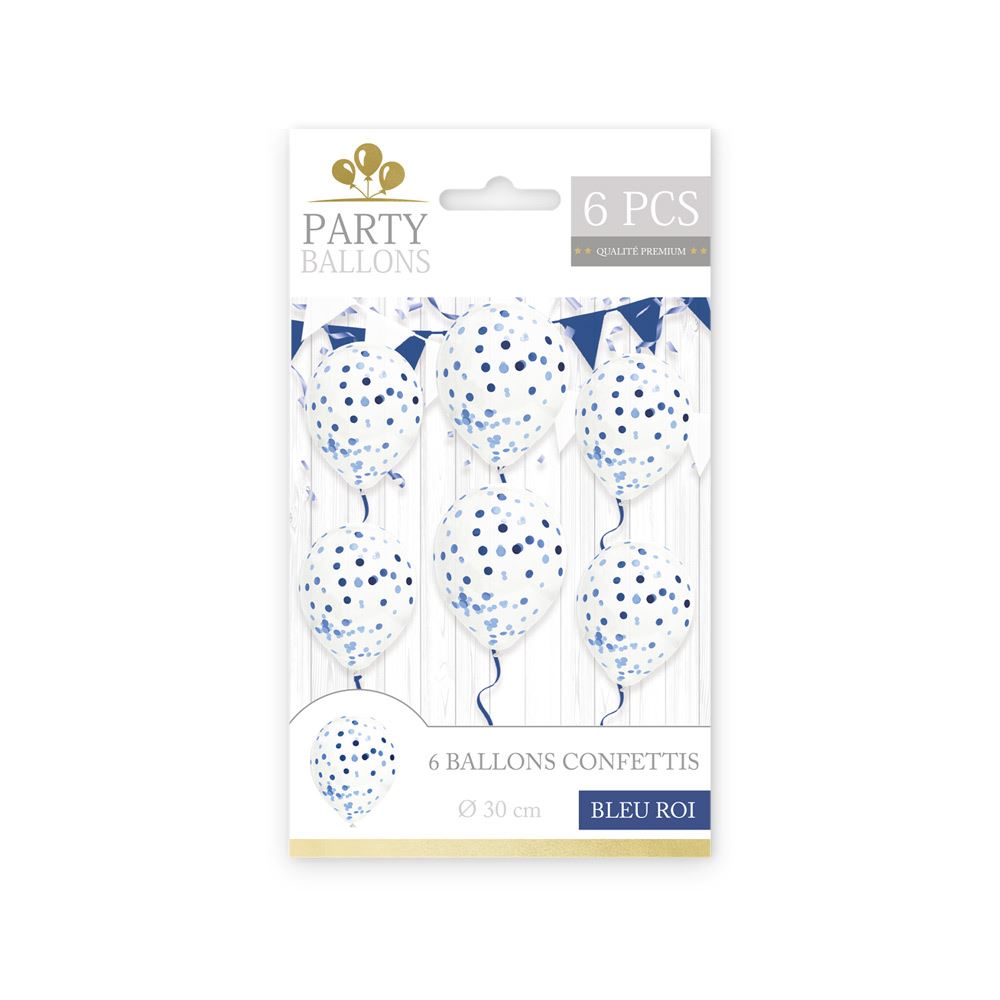 Sachet 6 ballons confettis bleu roi