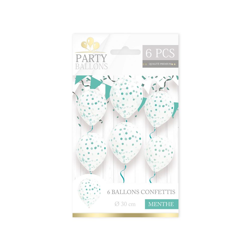 Sachet 6 ballons confettis menthe