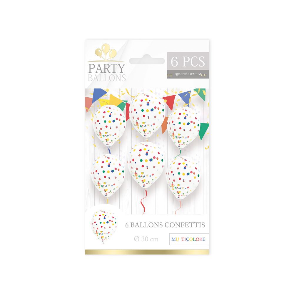 Sachet 6 ballons confettis multicolores